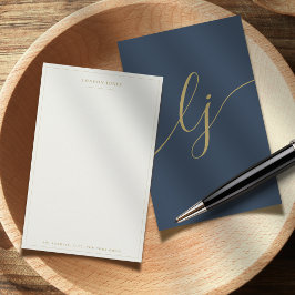 Einfache Skript-Personalisiert Stationery Navy Gol Briefpapier