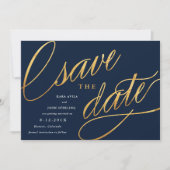 Einfache Skript Save the Dates | Marineblau & Gold Date (Vorderseite)