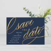 Einfache Skript Save the Dates | Marineblau & Gold Date (Stehend Vorderseite)