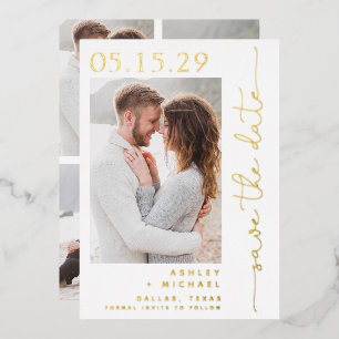 Einfache Skript-Typografie 5 Foto Save the Date Folieneinladung