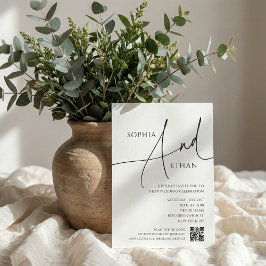 Einfache Skript-Typografie QR-Code Weiße Hochzeit Einladung