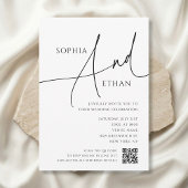 Einfache Skript-Typografie QR-Code Weiße Hochzeit Einladung