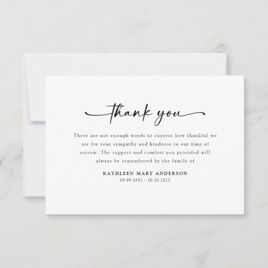 Einfache Skriptbeerdigung Dankeskarte (Vorderseite)