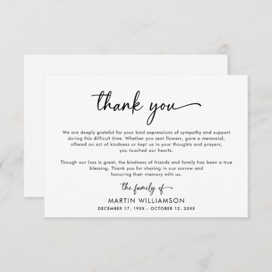 Einfache Skriptbeerdigung Vielen Dank Dankeskarte (Vorne/Hinten)