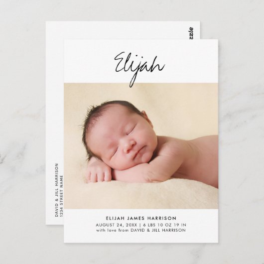 Einfache Skriptbezeichnung Geburtsankündigung Post Postkarte (Vorne/Hinten)