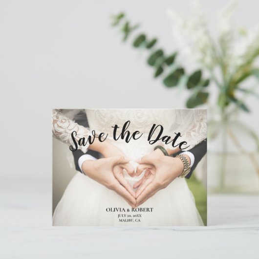 Einfache Skripte - Herz Save the Date Postkarte (Stehend Vorderseite)