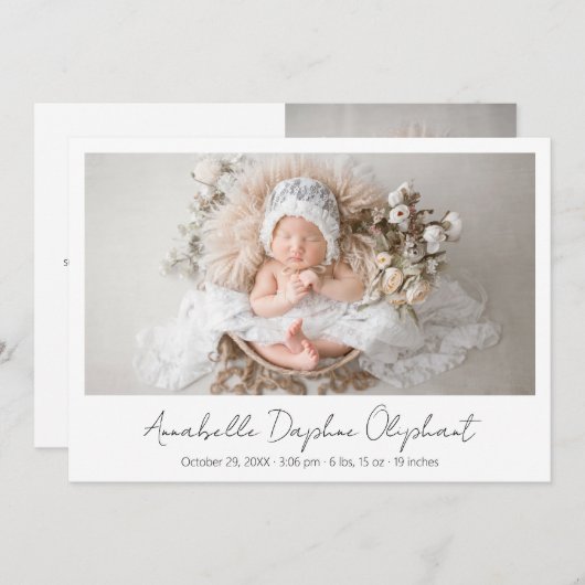 Einfache Skripte Modernes Neugeborenes Foto Elegan Ankündigung (Vorne/Hinten)