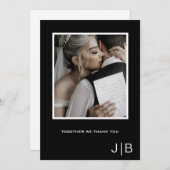 Einfache Skripte Modernes Schwarz-weißes Monogramm Dankeskarte (Vorne/Hinten)