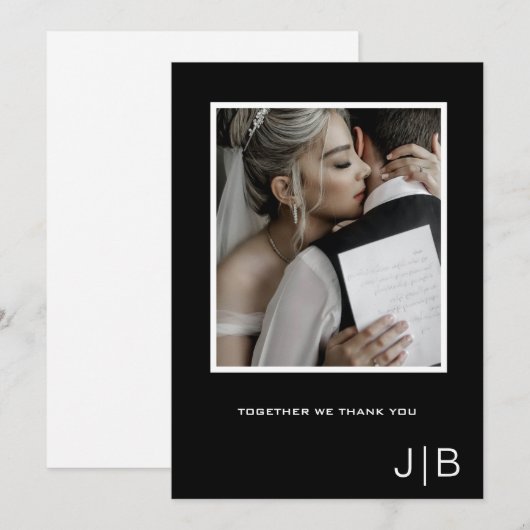 Einfache Skripte Modernes Schwarz-weißes Monogramm Dankeskarte (Vorne/Hinten)