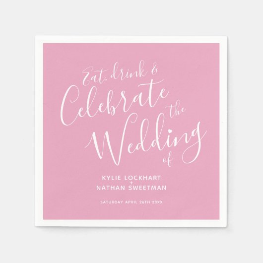 Einfache Skripte staubige rosa und weiße Hochzeits Serviette (Vorderseite)