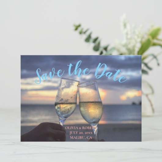 Einfache Skripte - Strand Save the Date Einladung (Stehend Vorderseite)