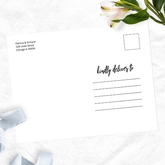 Einfache Skripte treffen uns in Save the Date Foto Postkarte