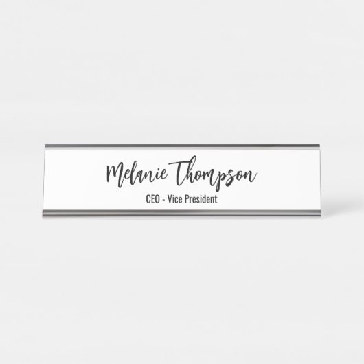 Einfache Skripterkennung in Schwarz und Weiß Schreibtischnamensplakette (Vorderseite )