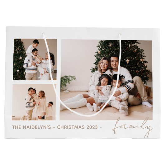 Einfache Skriptfamilie Foto Collage Urlaub Große Geschenktüte (Rückseite)