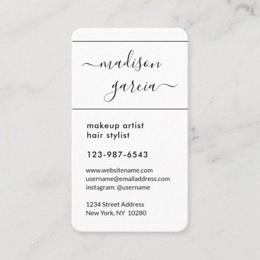 Einfache Skriptfarbe Schwarz und Weiß Moderne Vert Terminkarte (Vorderseite)