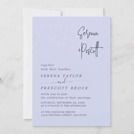 Einfache Skripthochzeit Einladung (Vorderseite)