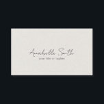 Einfache SkriptMinimalistisch Moderne Beige Elegan Visitenkarte<br><div class="desc">Moderne Visitenkarte mit einfachem und minimalistischem Layout mit dem Namen auf der Vorderseite in einer eleganten Schrift-Typografie über einem Imitat beige Textur Hintergrund. Die Rückseite hat Ihre Kontaktdaten in einem klassischen Layout. Diese berufliche Visitenkarte eignet sich hervorragend für Makeup-Künstler,  Friseur,  Schönheitssalon,  Fotograf und vieles mehr.</div>