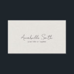 Einfache SkriptMinimalistisch Moderne Beige Elegan Visitenkarte<br><div class="desc">Moderne Visitenkarte mit einfachem und minimalistischem Layout mit dem Namen auf der Vorderseite in einer eleganten Schrift-Typografie über einem Imitat beige Textur Hintergrund. Die Rückseite hat Ihre Kontaktdaten in einem klassischen Layout. Diese berufliche Visitenkarte eignet sich hervorragend für Makeup-Künstler,  Friseur,  Schönheitssalon,  Fotograf und vieles mehr.</div>