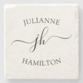 Einfache Skriptmonogramm Steinuntersetzer (Vorderseite)