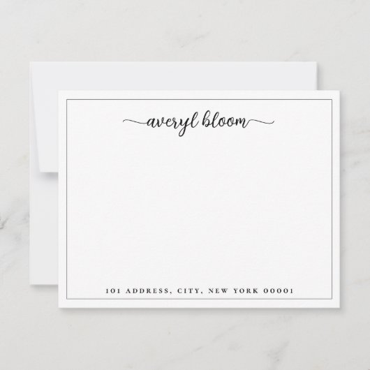 Einfache SkriptSchwarz-weiße Personalisierte Stati Mitteilungskarte (Vorderseite)