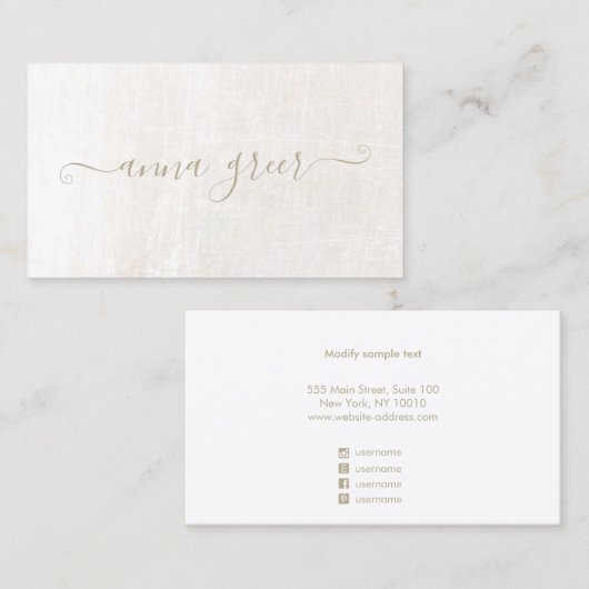 Einfache Skriptsignatur, gebürsteter weißer Marmor Visitenkarte (Vorne/Hinten)