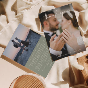 Einfache Skriptsprache Grün mit Foto Hochzeit Dankeskarte