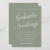 Einfache Skriptsprache Grün Weiße Hochzeit Einladung (Vorne/Hinten)