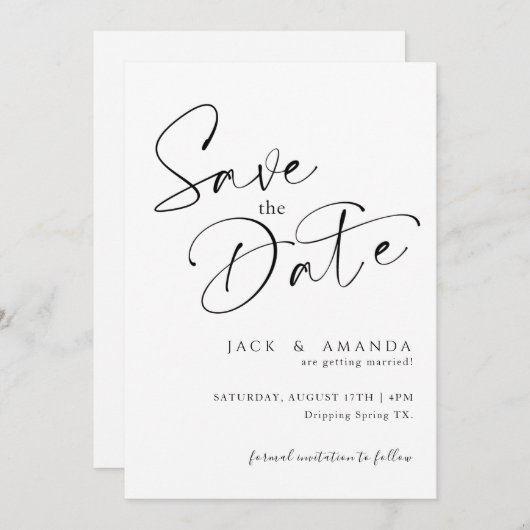 Einfache Skripttypografie Wedding speichern das Da Save The Date (Vorne/Hinten)
