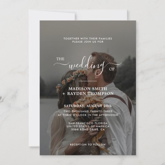 Einfache Skriptüberlagerung 2 Foto Hochzeit Einladung (Vorderseite)