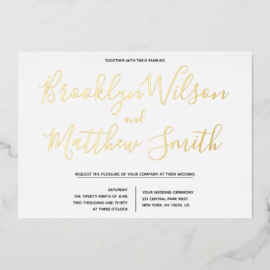 Einfache SkriptWedding Real Gold Folieneinladung (Vorderseite)