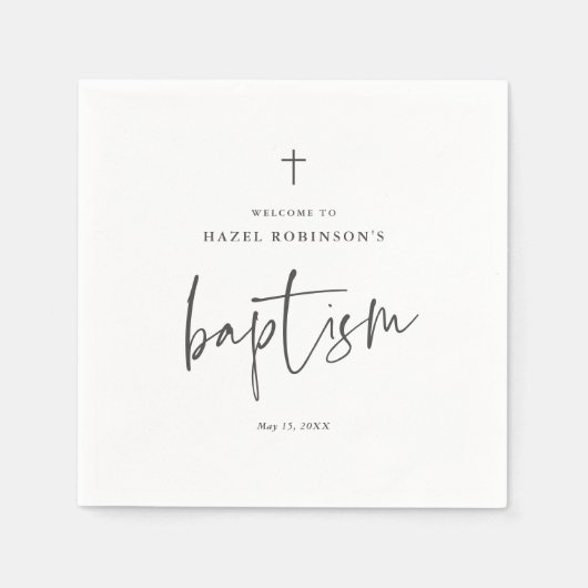 Einfache Skriptweiße Taufe Serviette (Vorderseite)