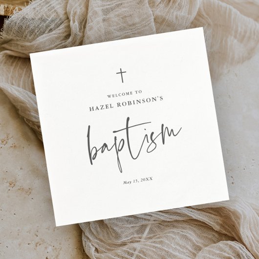 Einfache Skriptweiße Taufe Serviette
