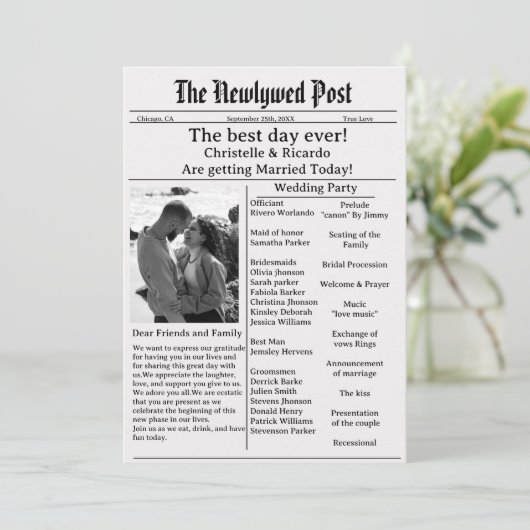 Einfache Skriptzeitung Hochzeit speichern Sie das  Einladung (Stehend Vorderseite)