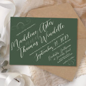 Einfache Slant Script Dunkelgrüne Hochzeit Einladung