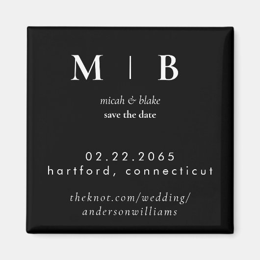 Einfache Sleek Monogram B/W Hochzeit Das Datum II  Magnet (Vorne)