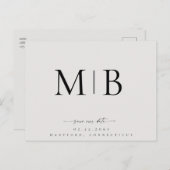 Einfache Sleek Monogram Beige Rette unser Date Wed Ankündigungspostkarte (Vorne/Hinten)