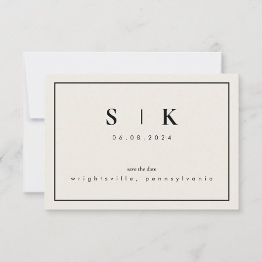 Einfache Sleek Monogram Beige Save the Date IV (Vorderseite)
