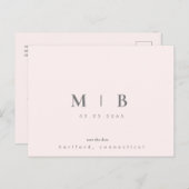 Einfache Sleek Monogram Blush Wedding Save the Dat Ankündigungspostkarte (Vorne/Hinten)