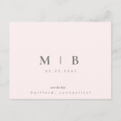Einfache Sleek Monogram Blush Wedding Save the Dat Ankündigungspostkarte (Vorderseite)