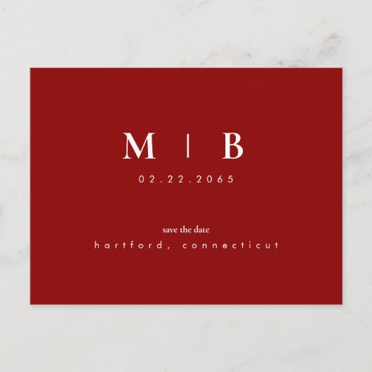 Einfache Sleek Monogram Wedding Save the Date Postkarte (Vorderseite)