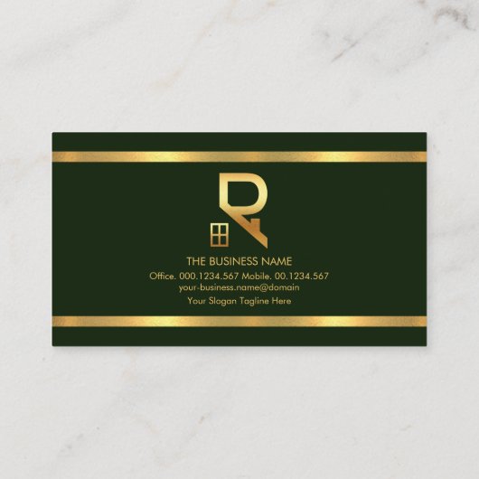 Einfache Smaragdgrüne Goldstreifen Visitenkarte (Rückseite)