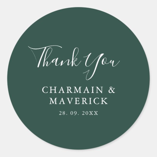 Einfache Smaragdweiße Texthochzeit Runder Aufkleber (Vorderseite)