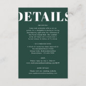 Einfache Smarald Green Bold moderne Hochzeitsdetai Begleitkarte (Vorderseite)