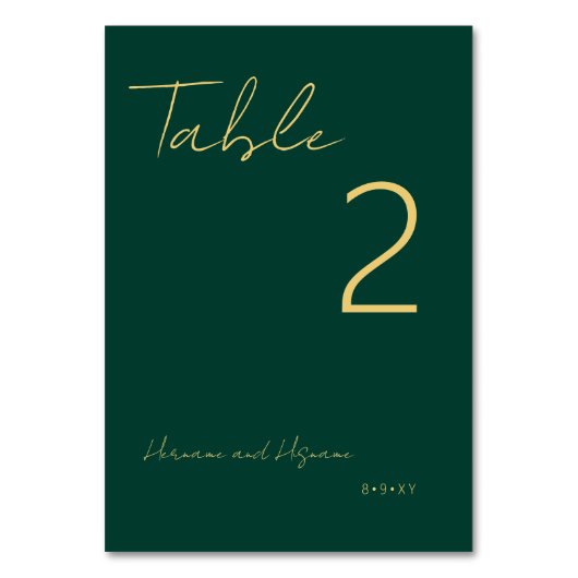 Einfache Smarald Green Gold Moderne Minimalistisch Tischnummer (Rückseite)