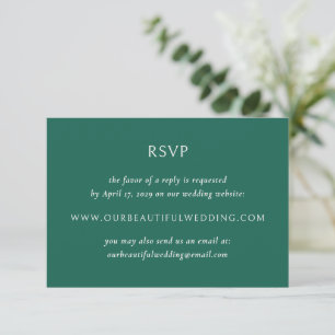 Einfache Smarald Green Modern Wedding RSVP Karte