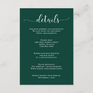 Einfache Smarald Green Wedding Card Begleitkarte
