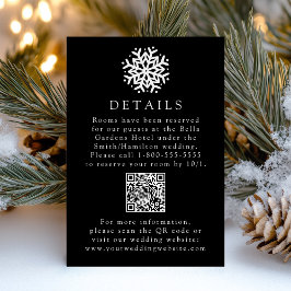 Einfache Snowflake Black Wedding Details QR Code Begleitkarte