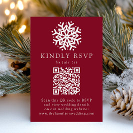 Einfache Snowflake Burgund QR Code Hochzeit RSVP Karte