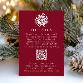 Einfache Snowflake Burgund Wedding Details QR Code Begleitkarte