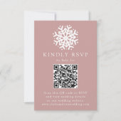 Einfache Snowflake Dusty Rose QR Code Hochzeit RSVP Karte (Vorderseite)